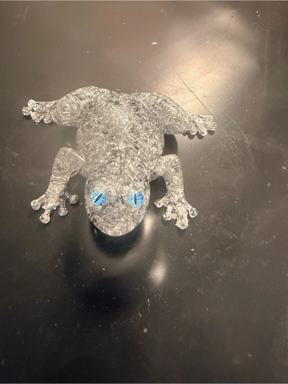 Clear resin  Frog Figurine with Blue Eyes